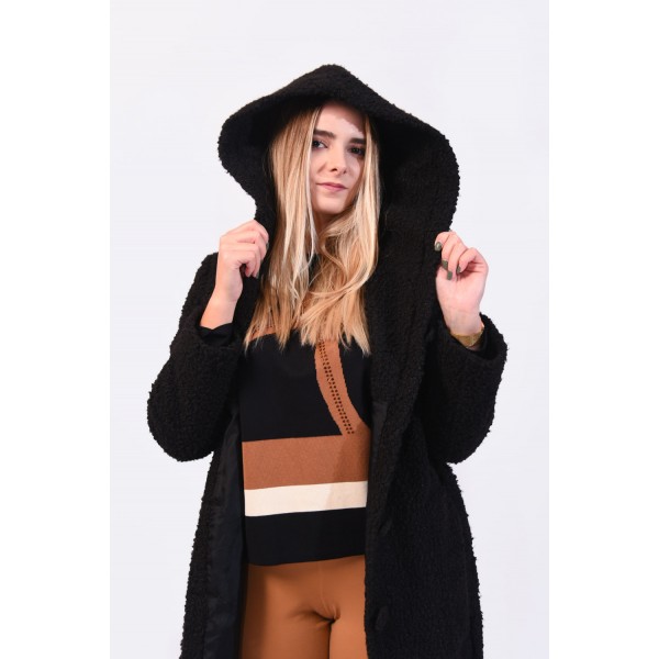 Ημίπαλτο μαύρο με κουκούλα Πανωφόρια