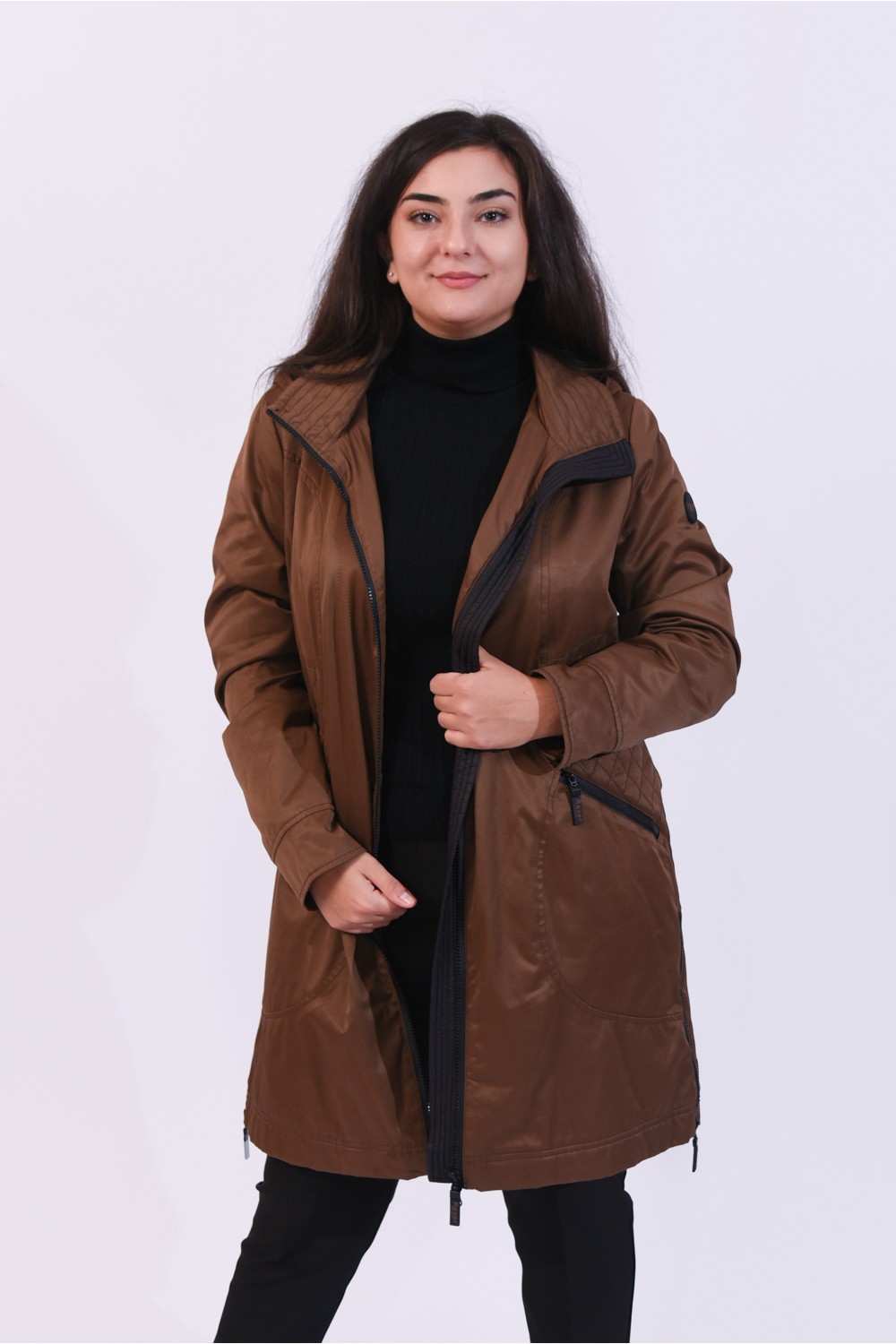 Παλτό-Μπουφάν καφέ Μεγάλα Μεγέθη