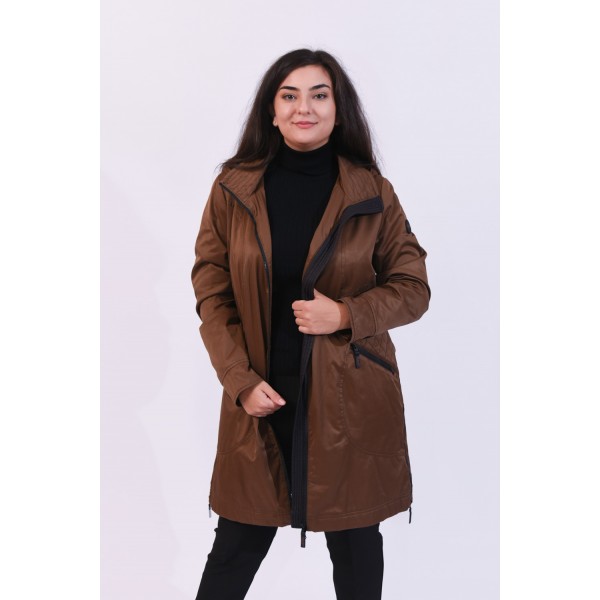 Παλτό-Μπουφάν καφέ Μεγάλα Μεγέθη