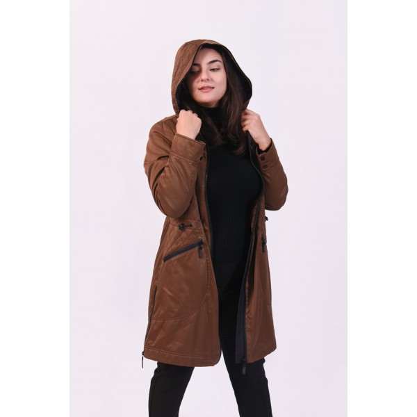 Παλτό-Μπουφάν καφέ Μεγάλα Μεγέθη