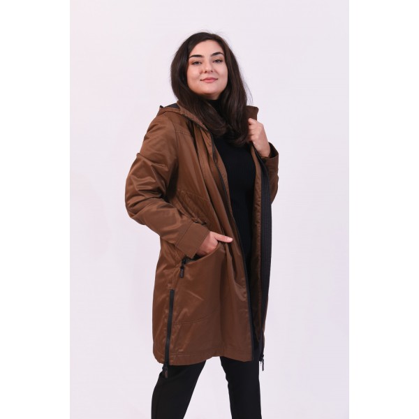 Παλτό-Μπουφάν καφέ Μεγάλα Μεγέθη