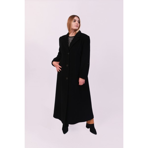 Παλτό μαύρο μακρύ με κασμίρ Μεγάλα Μεγέθη