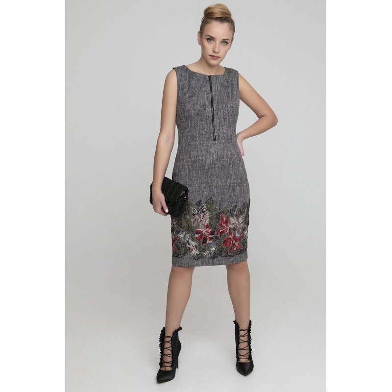 Φόρεμα με λουλούδια γκρι
