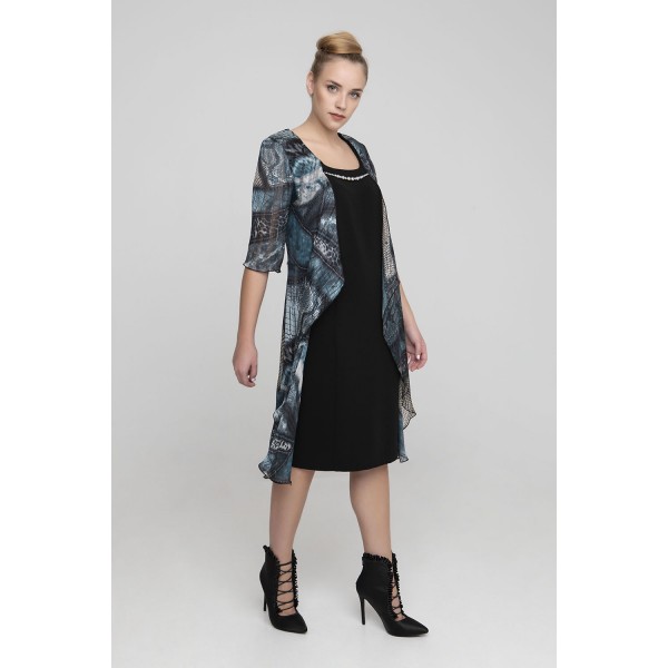 Φόρεμα μαύρο με πανό Μεγάλα Μεγέθη