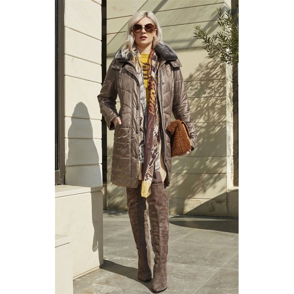 Μπουφάν πούρου-καφέ μακρύ MicroCoat Μεγάλα Μεγέθη