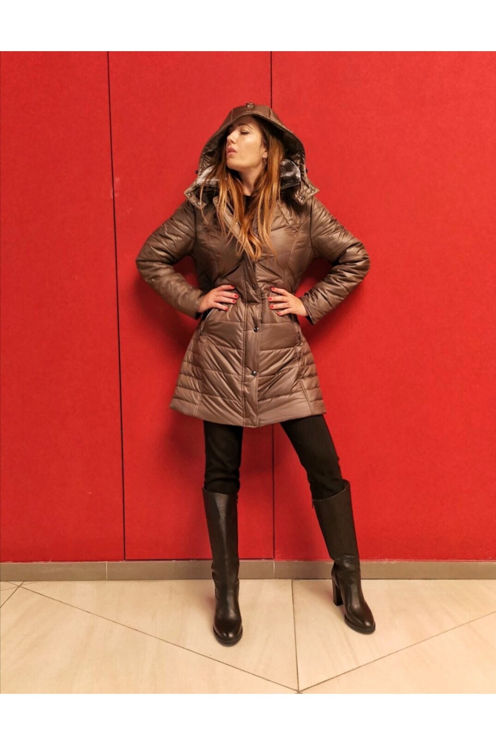 Μπουφάν πούρου-καφέ μακρύ MicroCoat Μεγάλα Μεγέθη