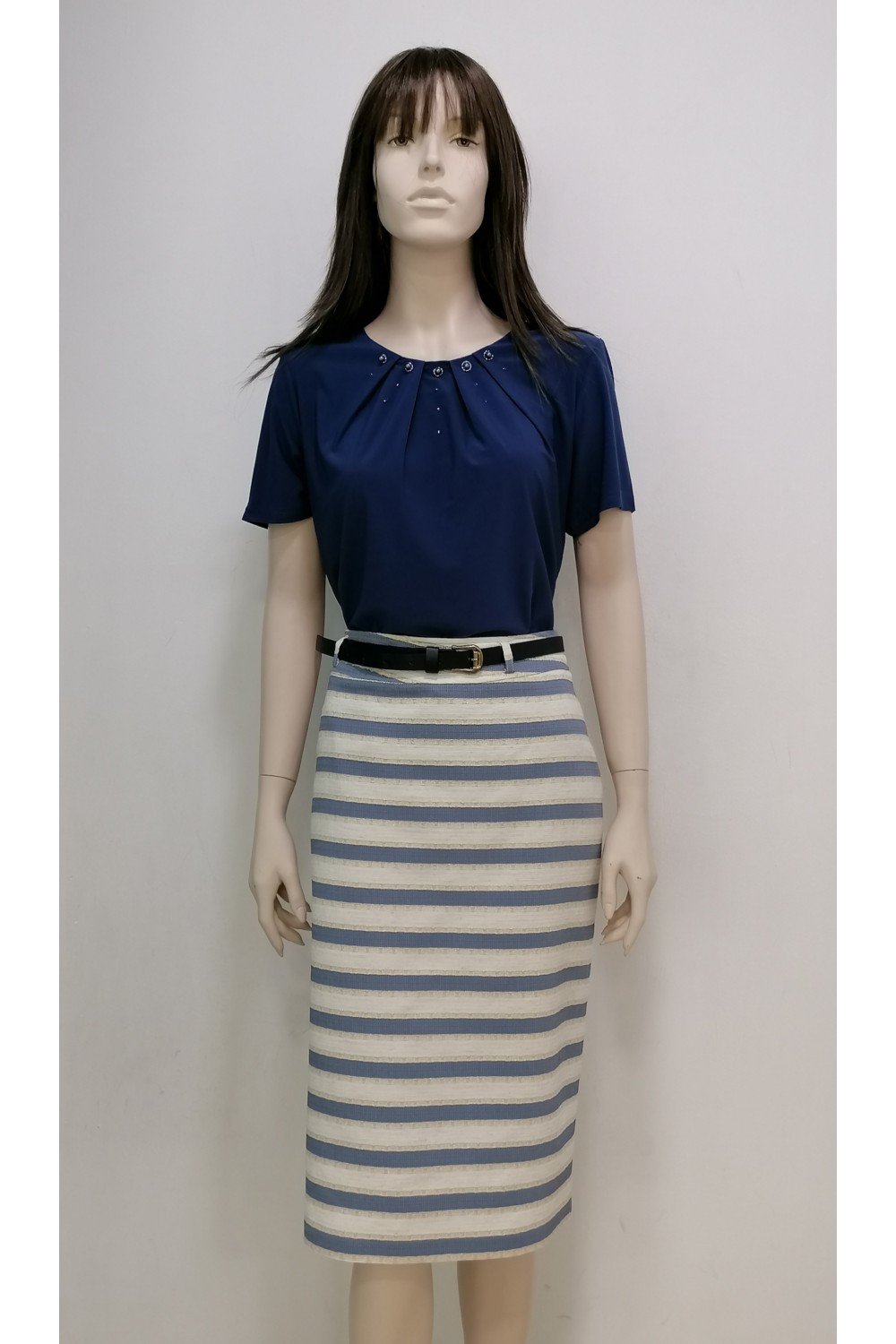 Φούστα ριγέ μπεζ με μπλε  Φούστες