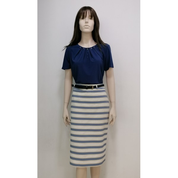 Φούστα ριγέ μπεζ με μπλε  Φούστες