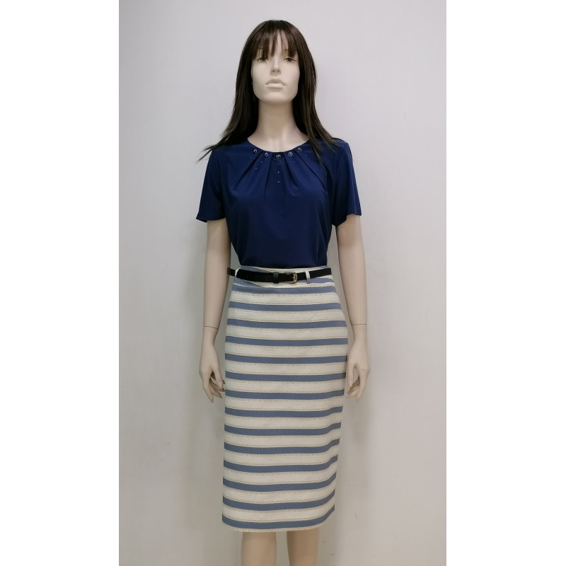 Φούστα ριγέ μπεζ με μπλε  Φούστες