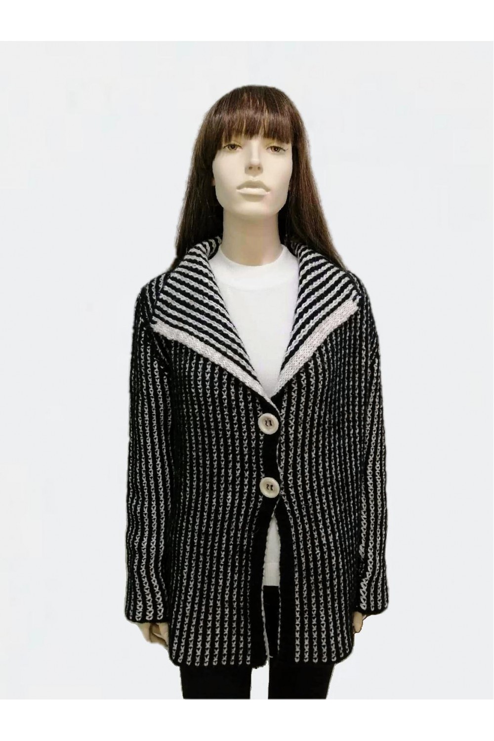 Ζακέτα μαύρη με εκρού  ρίγες  Πανωφόρια