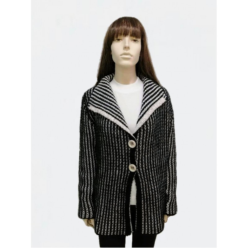 Ζακέτα μαύρη με εκρού  ρίγες  Πανωφόρια