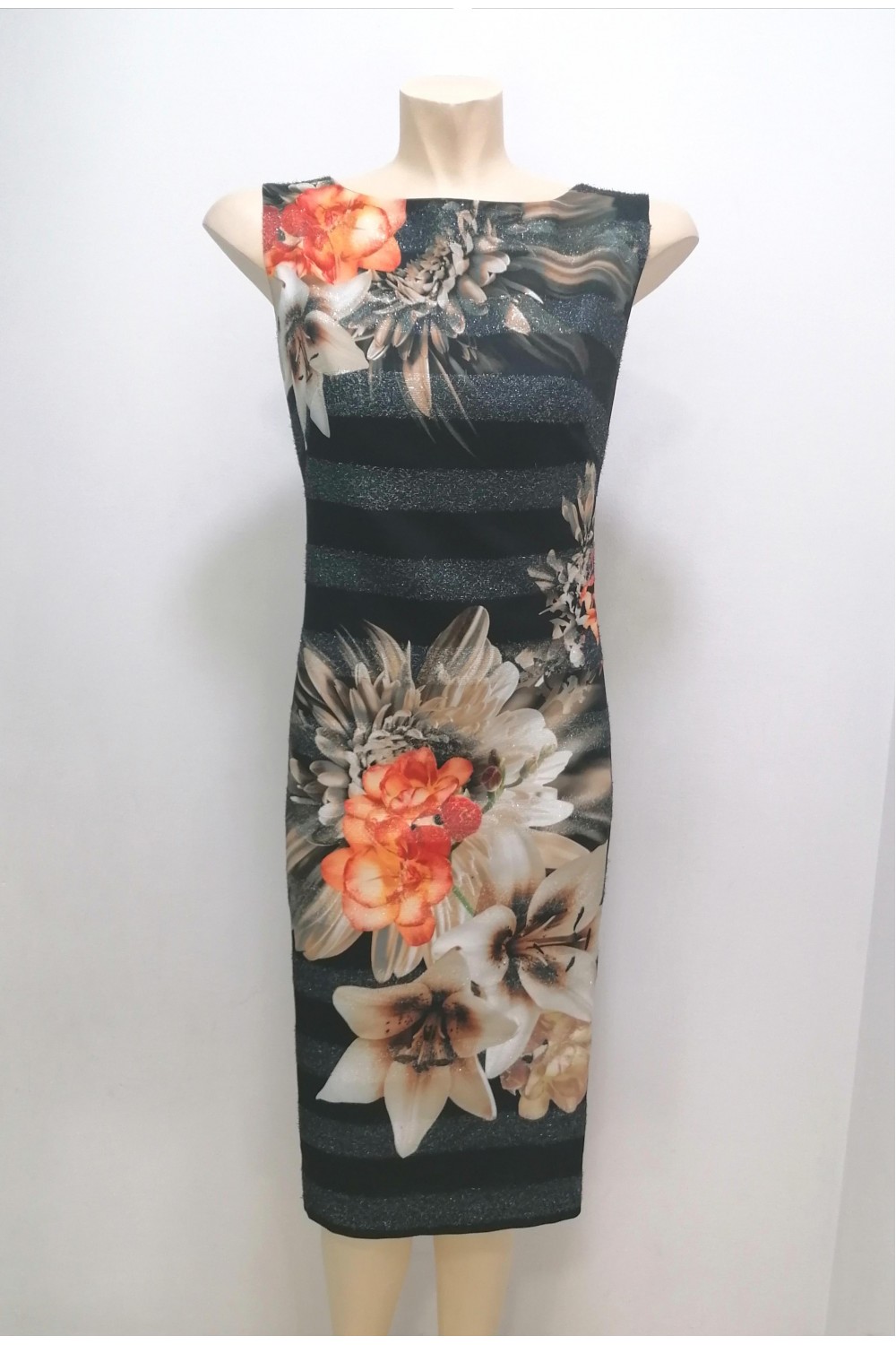 Φόρεμα με λουλούδια και λούρεξ ρίγες Φορέματα