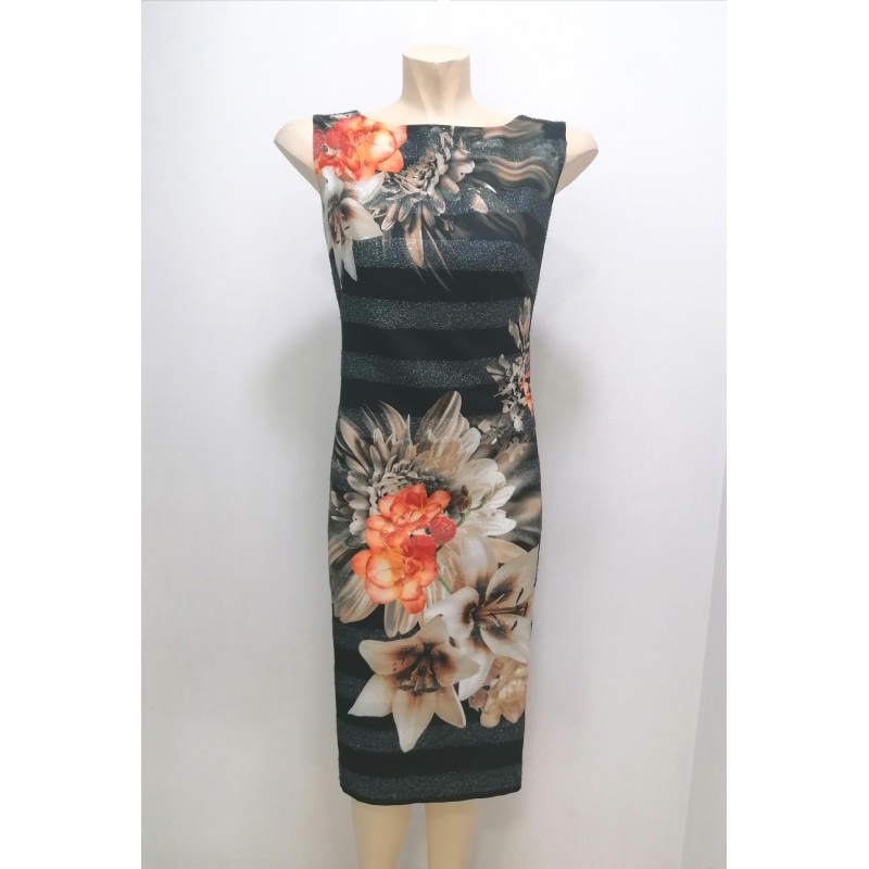 Φόρεμα με λουλούδια και λούρεξ ρίγες